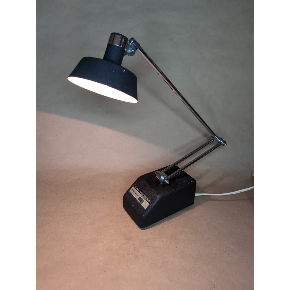 Vtg Mid Century Modern Prestigeline Mobilite Articulating Chrome Black Desk Lamp